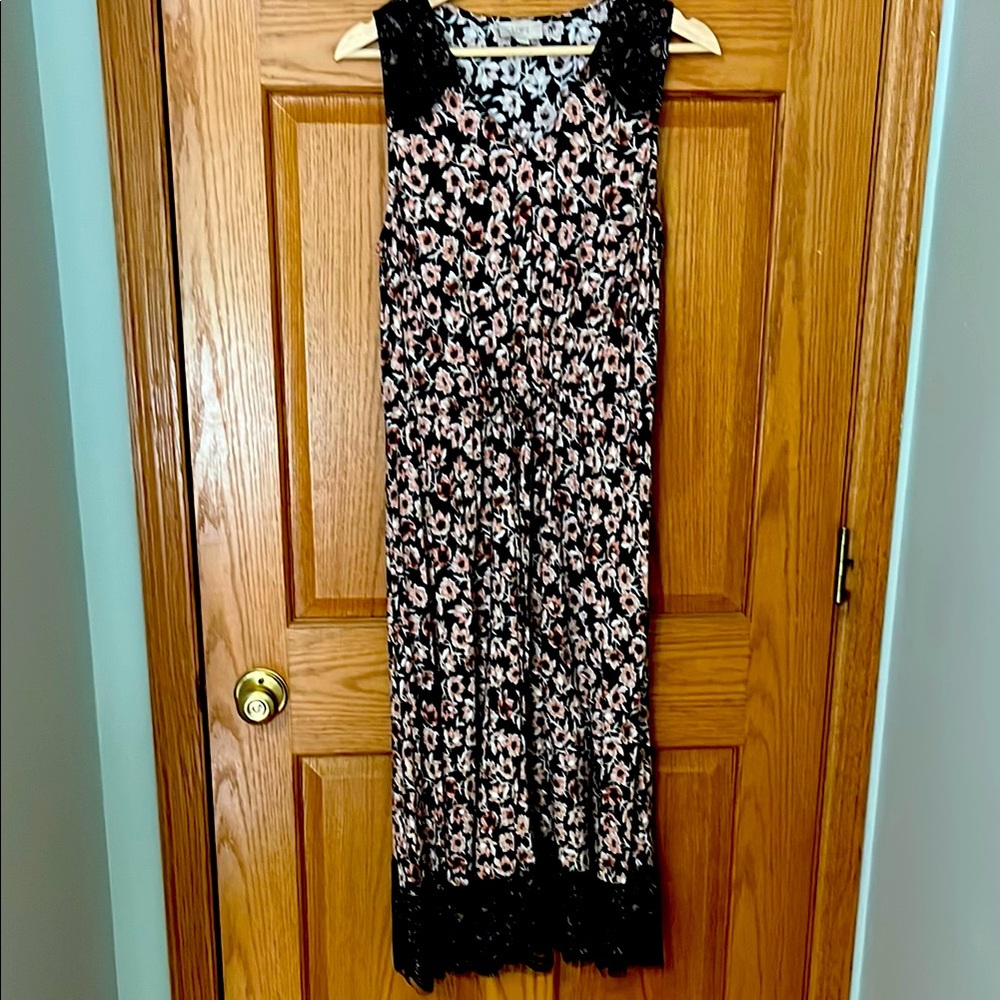 LOFT Floral Print Dress with Black and Pink Accents